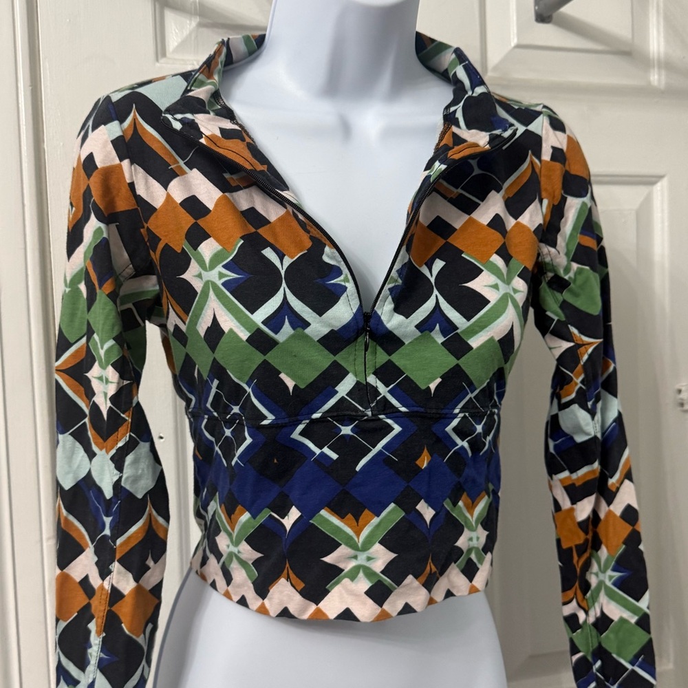 Geometric Multicolor Zip-Up Women's Top